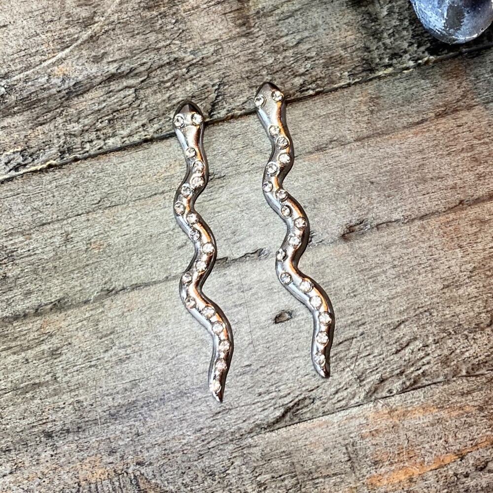 NEW Silver Snake Rhinestone Earrings - Picture 7 of 15